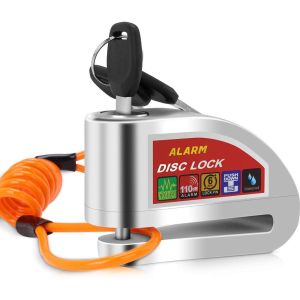 Bremssscheibenschloss Alarm mit Erinnerungskabel Tourtecs Diebstahlschutz Motorrad 110dB chrom DPLU