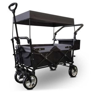 Chariot à bras avec toit pliable Divit chariot de transport chariot de jardin pliable acier ME70 noir