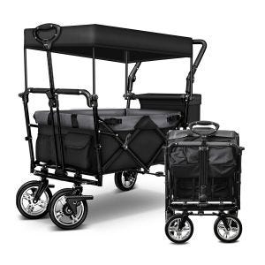Chariot à bras avec toit pliable Divit chariot de transport chariot de jardin pliable acier ME70 noir DPL5