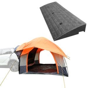Heckzelt Auto 1-2 Personen Vorzelt Zelt Auto Kuppelzelt freistehend ME64 orange + Bordstein-Rampe Vanit BR22 Gummi Rampe Auto Auffahrt Rollstuhl 100cm
