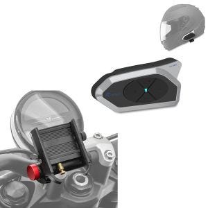 Handyhalterung mit Powerbank SH2 Smartphonehalter + Intercom GoTalk4 Bluetooth Kommunikationssystem mit Headset IP65 Tourtecs