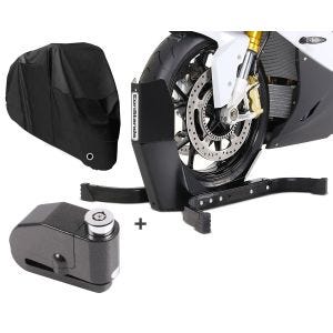 Set SM7 Motorradwippe Easy Plus mit Alarm Bremsscheibenschloss und Abdeckplane XL für Triumph Bonneville T120 / T100 ConStands_1