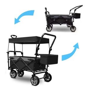 Chariot à bras avec toit pliable Divit chariot de transport chariot de jardin pliable acier ME70 noir DPLI2