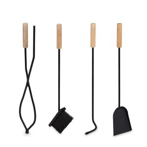 Panier à bûches avec couverts de cheminée 4 pièces en métal Accessoires de cheminée Divit avec pelle, brosse à cendres, pince et tisonnier ME100 noir DPL1