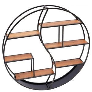 Wandregal rund Holz mit Metallrahmen Divit Schweberegal mit 6 Ablagen 68cm Durchmesser RE15 schwarz DPL1