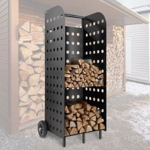 Kaminholzwagen 55 x 45 x 104cm Divit Feuerholzregal Stahl Kaminzubehör RE42 schwarz DPLI3