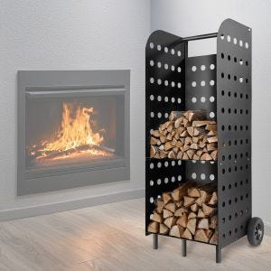 Kaminholzwagen 55 x 45 x 104cm Divit Feuerholzregal Stahl Kaminzubehör RE42 schwarz DPLI4