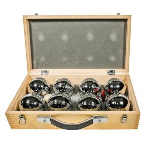 Boule Set in Holzkoffer Cranit 8 Boule Pétanque Kugeln inklusive Schweinchen Zielkugel RE65