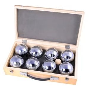 Boule Set in Holzkoffer Divit 8 Boule Pétanque Kugeln inklusive Schweinchen Zielkugel RE65 DPLI1