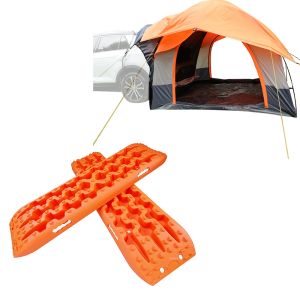 Heckzelt Auto 1-2 Personen ME64 orange + Anfahrhilfe Berge Boards Sandbleche offroad universal 1 Paar Vanit BB1 orange
