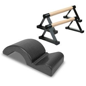 Indoor Calisthenics Holz Griffe IC1 Gymnastik Parallettes + Pilates Wirbelsäulenkorrektor Cranit Rückenstrecker Pilates Zubehör nachhaltig RE51 schwarz