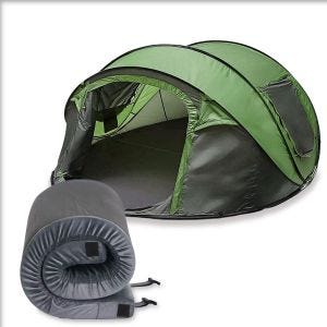 Ensemble tentes pop-up 4-5 personnes + matelas enroulable à mémoire de forme 55 x 170 cm gris Vanit MZ1