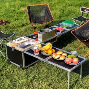 Mobile Campingküche Vanit CK8 Camping Küchenbox mit Rollen Outdoor-Kochtisch DPL2